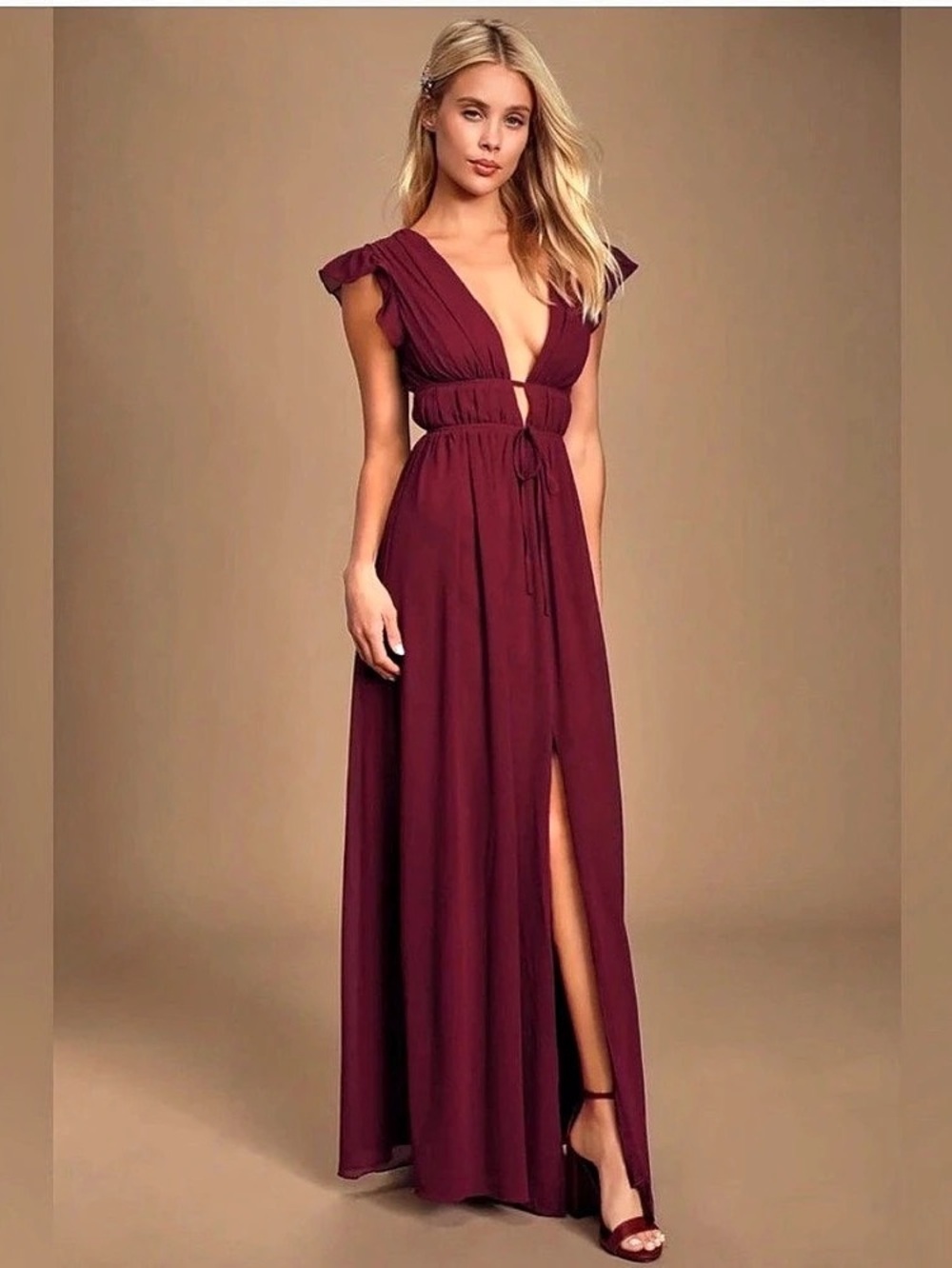 Lulus Heavenly Hues Burgundy Maxi Dress